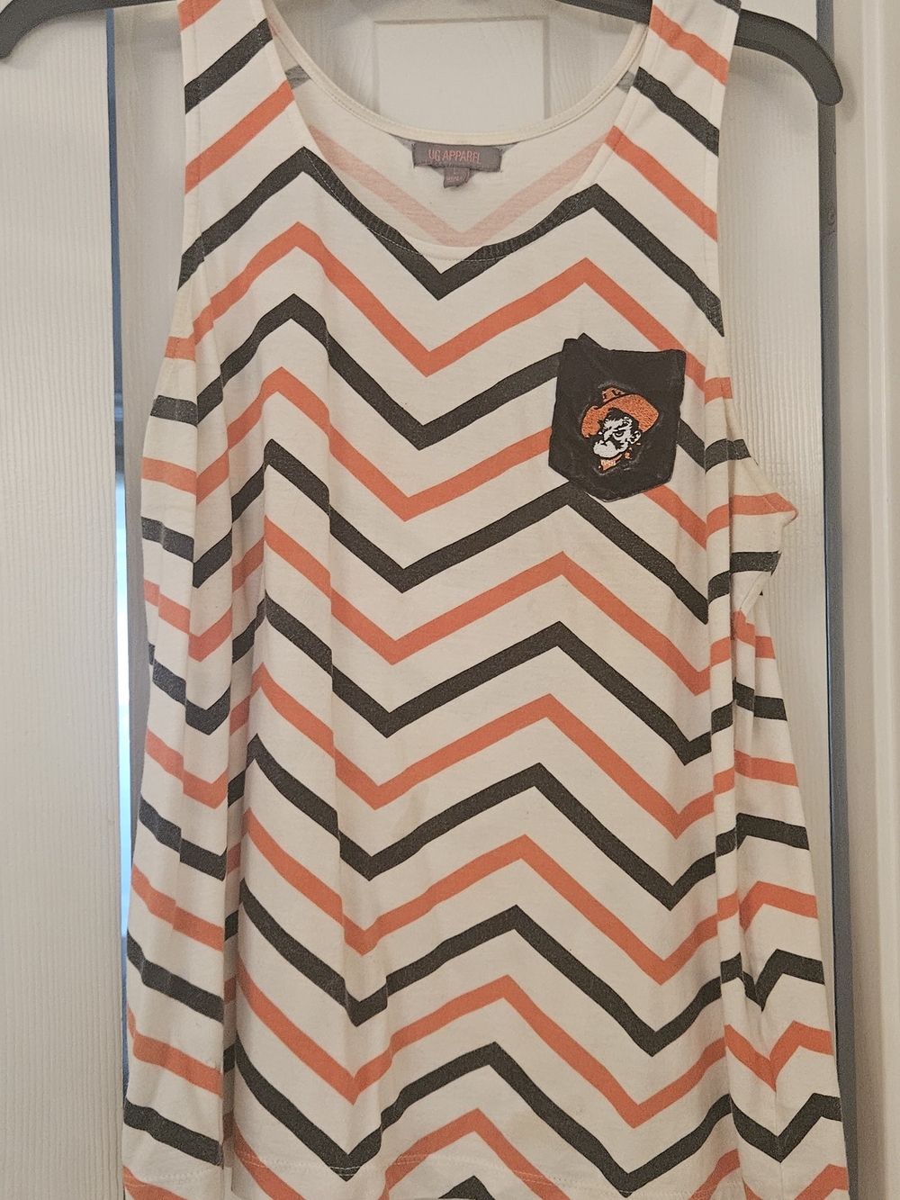 OSU Chevron Cold-Shoulder Tank Top With Pistol Pete Log in White, Orange & Black